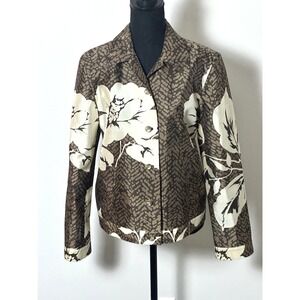Linda Allard Ellen Tracy Brown and Ivory Floral Schacket Jacket Size (L)